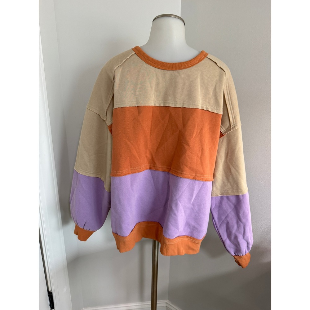 Easel Los Angeles Colorblock Oversized Sweatshirt Tan Orange Purple Medium